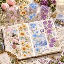 Cinta adhesiva larga de PET para embalaje, pegatina decorativa creativa con diseño floral, material DIY para planificador - Multicolor - Ver 5