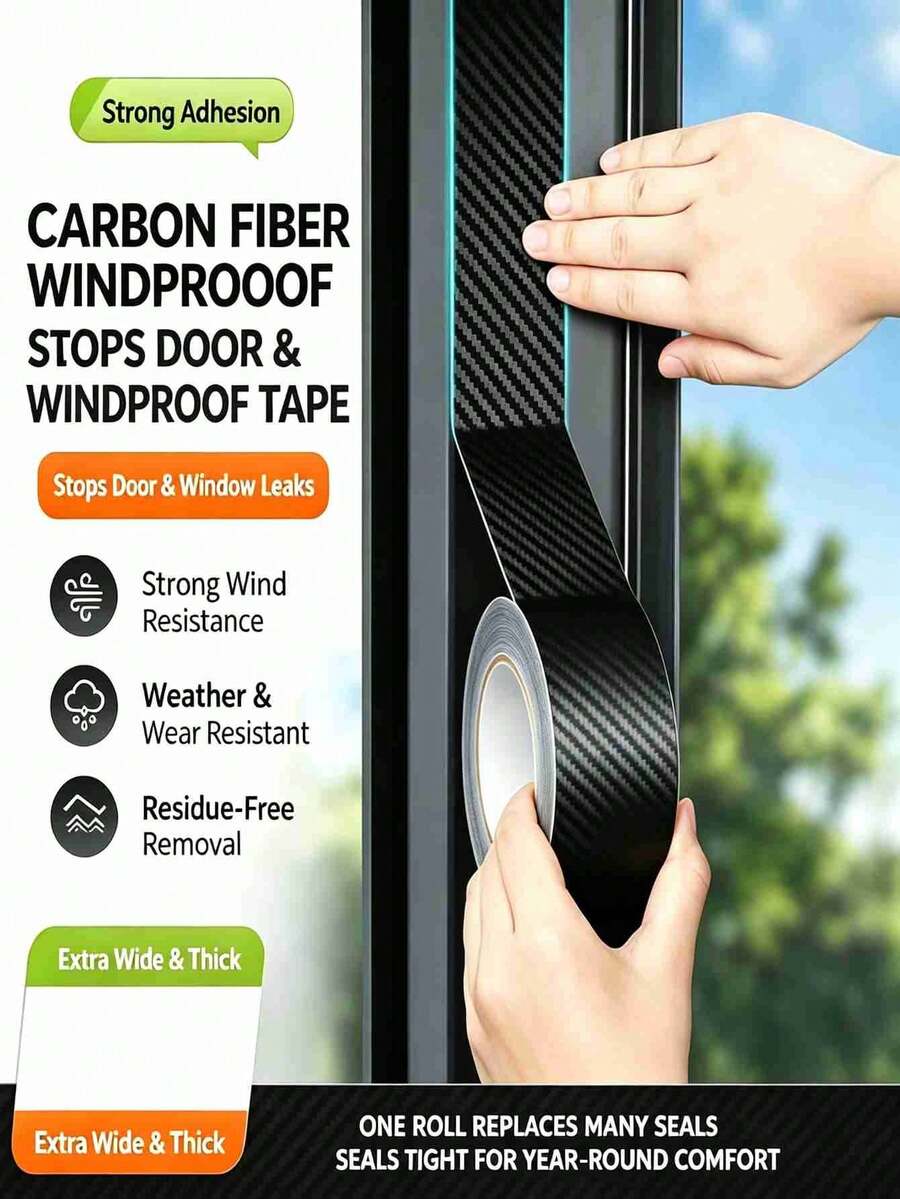 Windproof Carbon Fiber Tape, Self-Adhesive Vinyl Wrap Roll, Waterproof Anti-Scratch Door Sill Protector For Car, SUV, Truck, Automotive Exterior Trim Sticker