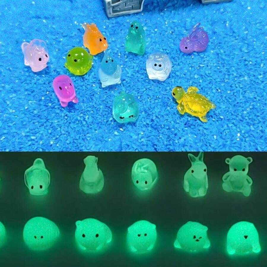 Resin Glow-In-The-Dark Small Animals, Handmade DIY Landscape Decor, Random Color, No Electricity Required, Suitable For Garden, Party, Micro Landscape, Pond, Dollhouse Decoration And Other Holiday Occasions, Random Style, Christmas Filler