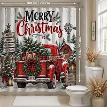1pc/4pcs Country Farmhouse Style Christmas Red Truck Pattern Multi-Functional Bathroom Decor Shower Curtain Set, Free 12 Hooks, Premium Holiday Atmosphere, Bathroom Mat, U-Shaped Bath Mat And Round Toilet Lid Cover, Suitable For All Scenes Decoration Bathroom Set - Rustic Farmhouse Christmas Red Truck - View 10
