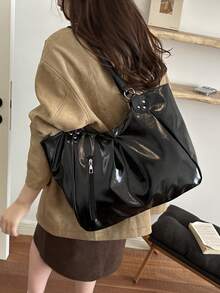 Large Capacity Women's Shoulder Bag Tote Bag, Versatile For Commuting, Going Out, Work, Shopping, Minimalist Large Bag - Black - View 3