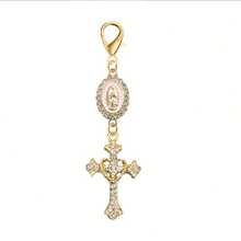 1Pc Religious Style Keychain, Virgin Mary Charm With Rhinestone Heart Cross Pendant, Cute Decorative Key Ring For Car Keys, Handbag Charm Accessory For Women - One Size Fits All - View 8