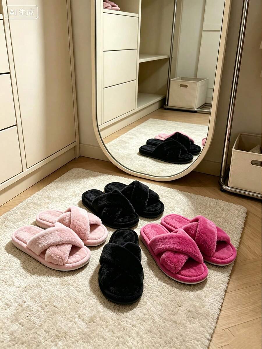 Autumn/Winter Home Open-Toe Plush Slippers, Breathable And Warm, Comfortable And Lightweight, Essential For Women, Thoughtful Gift For Family And Friends - Multicolor - View 1