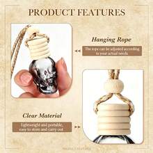 5pcs Skull Car Air Freshener Bottles, 8ml Clear Glass Hanging Aromatherapy Diffuser, Empty Pendant Fragrance Bottles With Rope, Suitable For Car And Home Decor - Multicolor - View 4