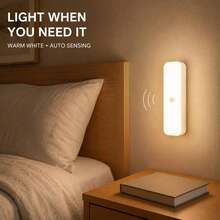 VOLACI Set 3 buah Lampu Sensor LED Dinding, Bentuk Persegi Panjang, Cahaya Hangat/Putih, Sensor Gerak Cerdas, Penerangan Rumah, Dapat Diisi Ulang USB, Pemasangan Mudah dengan Gantungan Magnetik, Cocok untuk Dapur, Lemari Penyimpanan, Tangga, Rak Lorong, Penggunaan di Rumah dan Kantor - Lampu Kabinet - View 14