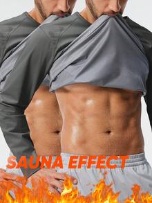 HOTSUIT 2pcs/Set Men's Long Sleeve Sauna Tops, Spring New Sports Wear, With Adjustable Buckle, Suitable For Gym And Workout, Holiday Gift - Dark Grey - View 2