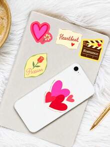 Vintage Confession Love Theme Stickers, PET Material, Heart Rose Romantic Gift Decorative Stickers, Includes Heart Shape, Love Letter Envelope And Confession Text Elements, Suitable For Diary Scrapbooking, Notebooks, Storage Boxes, Luggage, Skateboards, Helmets, Computer DIY Decoration - A - View 6