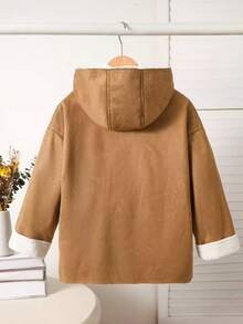 Jaket Hoodie Longgar Bolak-balik Bahan Suede Fleece untuk Remaja Perempuan Musim Gugur/Dingin dengan Kantong dan Kerah Lipat - Khaki - View 3