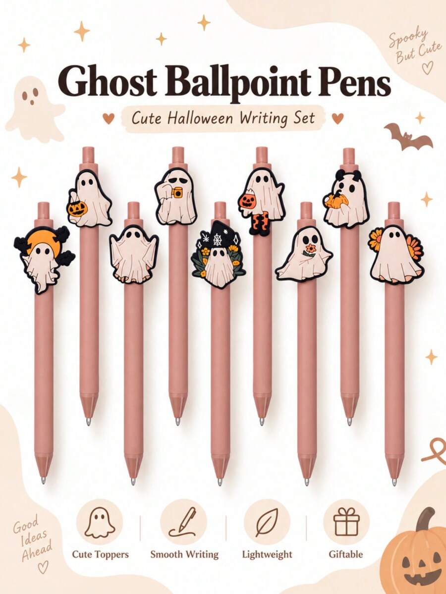 9PCS/Halloween DIY Press Neutral Pen, Suitable For Stationery, Cartoon Ballpoint Pens, Gifts, Gifts, Etc, - Multicolor - View 1