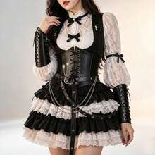 Medieval-Style Faux Leather Waist Corset, Decorated With Dazzling Rhinestone Chain, Creates Authentic Retro Renaissance Look For Dance & Party Dress-Up - Vintage Waist Cincher for Dance Costume - View 2