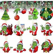 Panini Grinch Christmas Tree Ornaments, Acrylic 2D Scene Hanging Decorations, Classic Green Character Pendant For Xmas Tree Home Holiday Party Decor - Random Styles - View 8