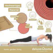 Yogamatte Kork Gymnastikmatte I TPE Fitnessmatte Rutschfest mit Tragegurt I Sportmatte für Yoga & Pilates I Trainingsmatte mit Ausrichtungslinien - Rot - Übersicht 3