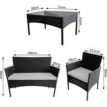 4-Piece Rattan Outdoor Garden Furniture Set, Including 2 Armchairs, 1 Double Sofa And 1 Table, Suitable For Indoor And Outdoor Use - Black - View 3