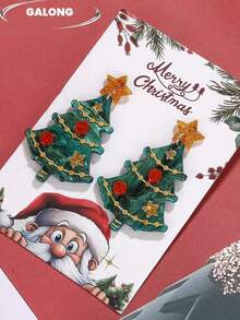 Colorful Sequin Christmas Tree Earrings For Women, Gold Star Acrylic Pendant, Y2K Sweet Cool Quirky Holiday Party Exaggerated Earrings - Gold and Green Christmas Tree - View 3