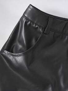 Women's Y2K Button Front Leather Wide Leg Pants All Season For Daily Commute And Back To School Street Style In Fall Winter Halloween Christmas - Black - View 8