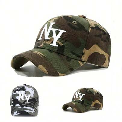 1pc Embroidered NY Camo Baseball Cap, Adjustable Outdoor Sun Protection Casual Hat, Suitable For Spring, Autumn, Travel, Beach, Holiday, Y2K Style Boys And Girls, Summer, Festival, Camping, Christmas, Thanksgiving, Bachelor Party, Bridal Wedding Supplies
