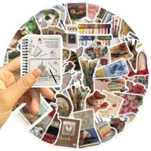 53pcs Vintage Art Painting Stickers, Waterproof Vinyl Stickers, Suitable For Planner Scrapbooking Laptops Art Journaling Gift Wrapping. - Multicolor - View 4