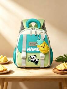 1pc Personalized Customized Backpack, Fashionable And Cute Panda Theme Print, Zipper Closure Nylon Material, Paired With 3D Fruit Charm, Adjustable Shoulder Straps, Hand-Carry, Suitable For School, Commuting, Shopping, Daily Use. Birthday Gift. - Multicolor - View 11