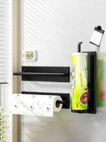 No-Drill Black Under Cabinet Paper Towel Holder, Adhesive Wall Mount Paper Towel & Cling Wrap Rack For Kitchen & RV - Multicolor - View 9