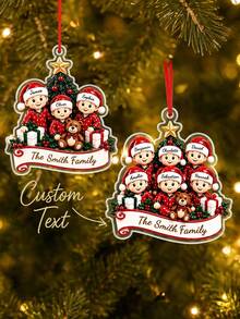 1pc Custom Name Santa Family 2026 Christmas Ornament, Personalized Family Name Acrylic Christmas Tree Hanging Decor, Family Holiday Keepsake Gift,Christmas Gift - Red - View 1