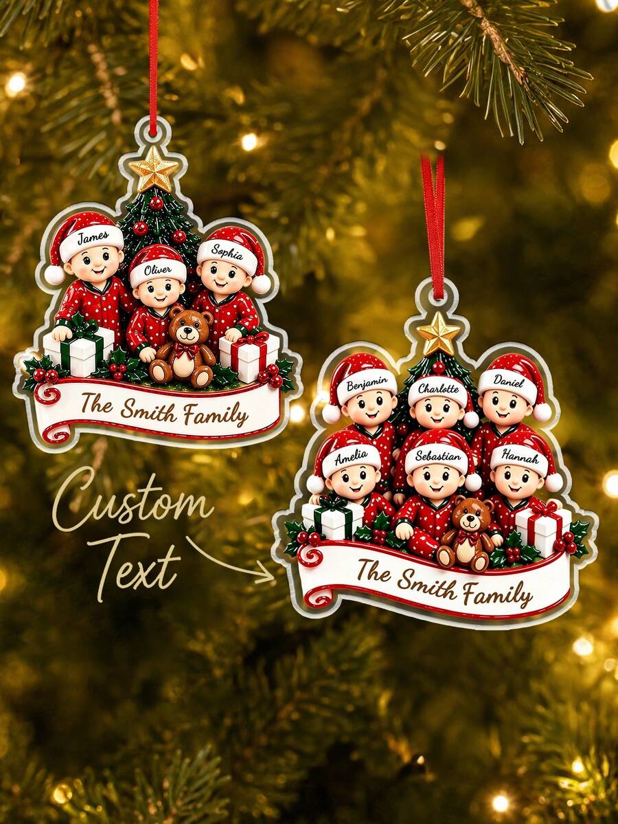 1pc Custom Name Santa Family 2026 Christmas Ornament, Personalized Family Name Acrylic Christmas Tree Hanging Decor, Family Holiday Keepsake Gift,Christmas Gift - Red - View 1