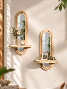 1pc Arched Wall Mounted Mirror Rack, Modern Decorative Wall Mounted Storage Rack, Minimalist Hanging Vanity Organizer Rack, Stylish Mirror Frame Decor, Suitable For Living Room, Bedroom, Bathroom, Entryway, Dressing Room, Apartment Wall Display - Multicolor - View 2