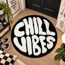 1pc Letter Print Carpet, "Chill Vibes" Faux Cashmere Rug, Soft Comfortable Absorbent Bathroom Mat, Bathroom Accessories New Arrival, Living Room Large Carpet, Room Decor, Autumn Decoration, Bedroom Decor, Suitable For Bathroom, Kitchen, Entryway, Hallway, Bedside, Living Room, Bedroom. Holiday Decoration, Non-Slip Backing Carpet Machine Washable - A - View 9