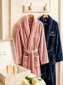 Personalized Couple Bathrobe Set, Honeymoon Bathrobe, Anniversary Gift, Customized Embroidered Mr & Mrs Bathrobe, Wedding Gift - Multicolor - View 5