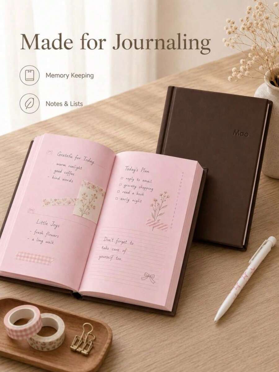 1pc Strawberry Chocolate A6 Notebook, Minimalist Pure Pink Pocket Diary, Suitable For Daily Recording And Planning Management, Perfect For School, Office, Travel, Journaling, Goal Setting And Creative Writing, Great Gift For Women, Girls, Students And Friends - Multiple Styles - View 1
