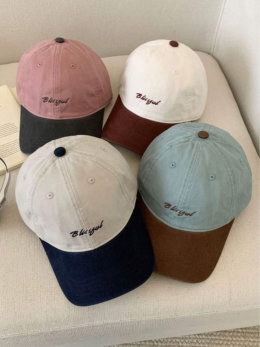 1pc Women's Embroidered Letter Colorblock Baseball Cap, Fashion Casual Hat, Soft Crown Curved Brim Cap, Suitable For Daily Wear And Outdoor Outings - Multicolor - View 1