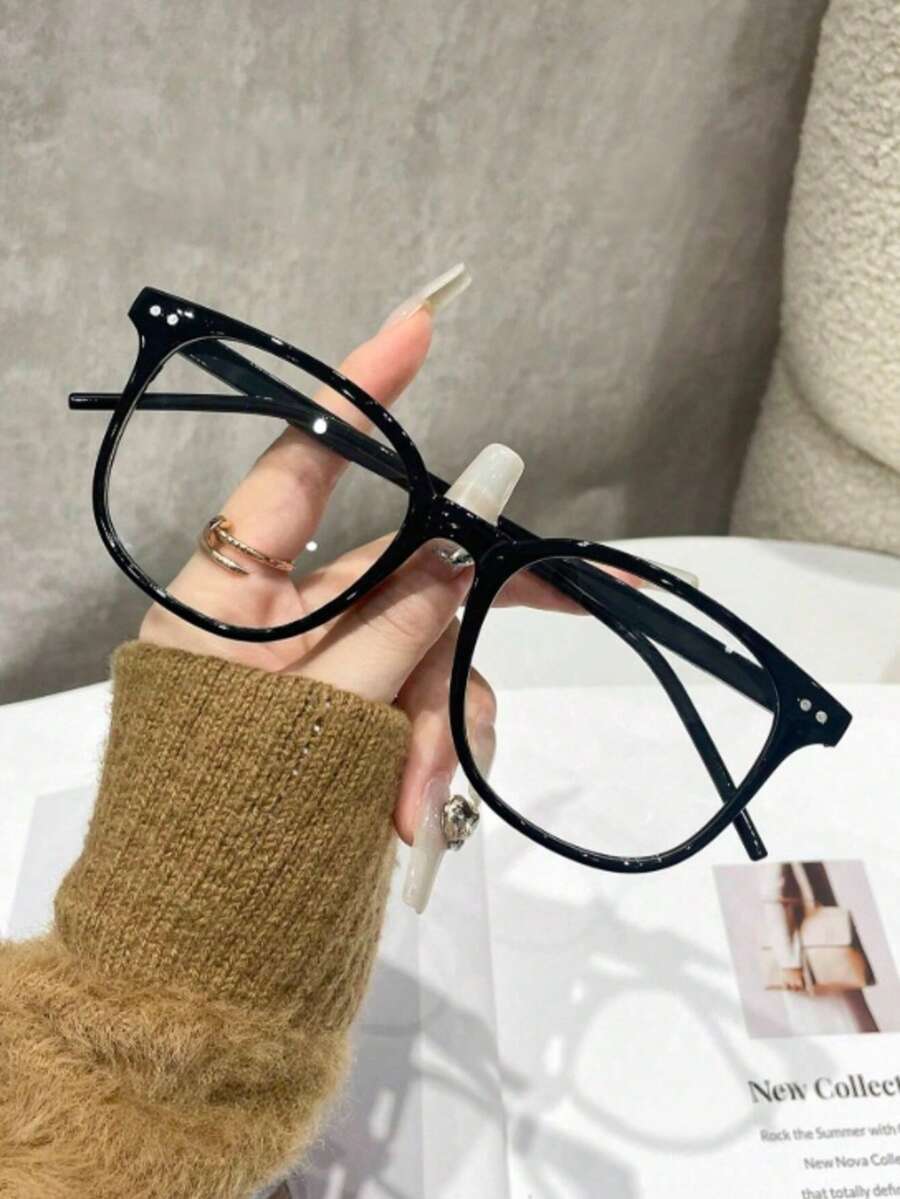 A Pair Of Men's Classic Vintage Steampunk Square Metal Frame Casual Glasses, Decorated With Spring-Shaped Temples, Essential Item For Parties, Festivals And Gatherings - Black - View 1