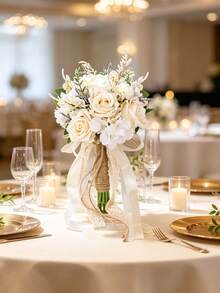Boho Wedding Bouquets Bride Bouquets Artificial Roses Flowers For Bride Bridesmaid Bouquets, Wedding Prom Church Decoration, Ceremony, Anniversary - Beige - View 1