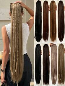 30 Inch Brown Multi-Color Gradient Straight Synthetic Ponytail Wig (Braided Design); Suitable For Women To Wear On Christmas, Halloween, Music Festivals, Parties And Daily Life. - Multicolor - View 2