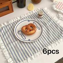 1pc/6pcs Striped Heart Lace Placemat, Elegant Dining Table Mat, Coffee Coaster, Tableware Decor Mat - Multicolor - View 9