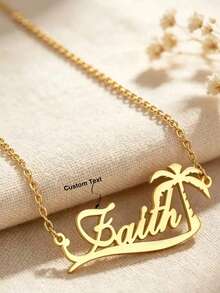 1pc Personalized Stainless Steel Name Necklace, Personalized Custom Coconut Tree Name Necklace, Customized Jewelry Gift, Christmas Gift - Multicolor - View 3