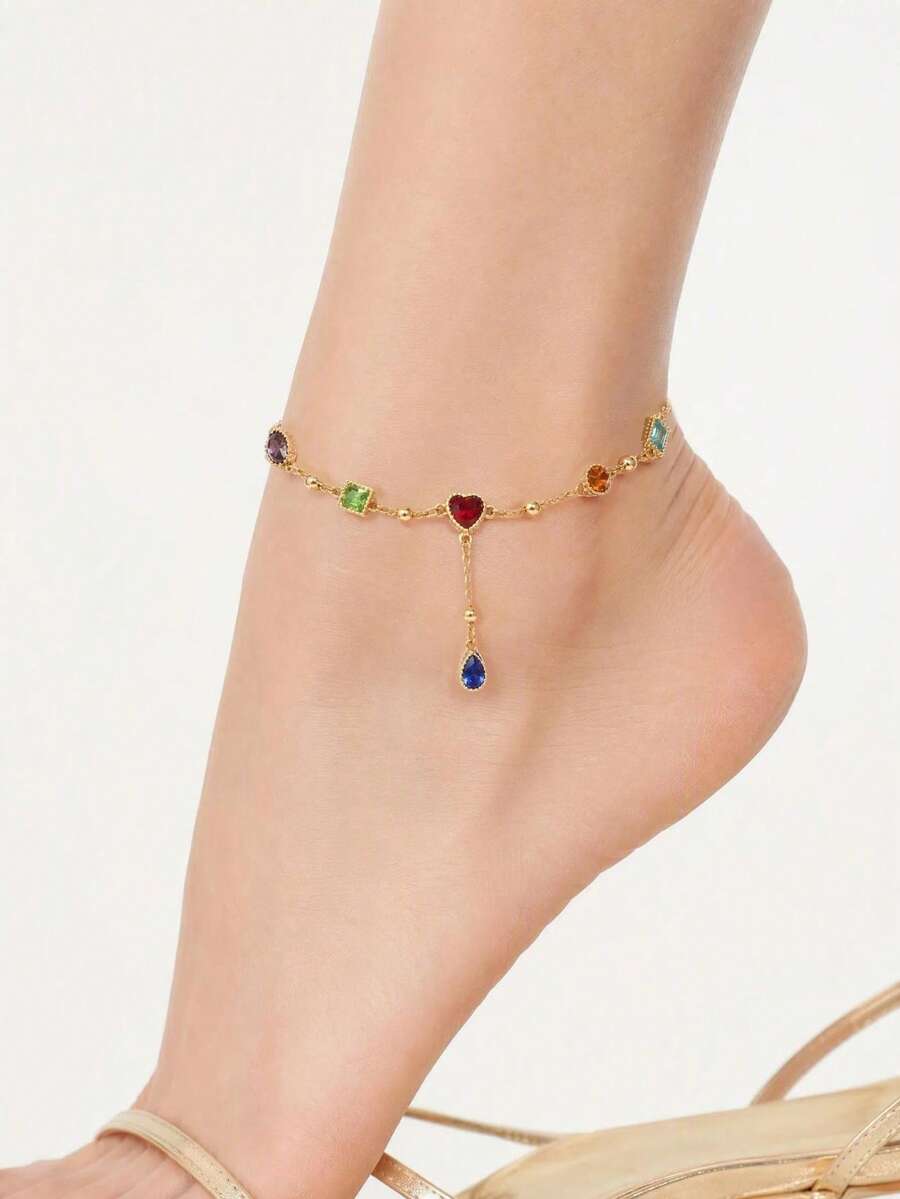 Gelang Kaki Minimalis Elegan dengan Desain Unik dan Kasual Gaya Bohemian Eropa & Amerika: Rumbai, Tetesan Air, Bentuk Geometris, Hati, dan Patchwork. - MultiWarna - View 1