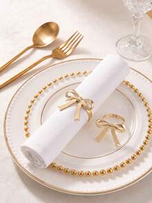 2-12pcs 3D Gold Bow Napkin Rings, French Wedding Napkin Holders, Party Gathering Table Napkin Rings, Suitable For Home Decor, Party Decor, Holidays, Parties, Gatherings, Birthdays, Gifts, Dinner Parties, Outdoor - Multicolor - View 5