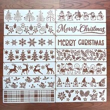 2/1 Set PET Christmas Long Strip Craft Stencils, Reusable Border Templates With Merry Christmas Letters, Santa Claus, Snowman, Christmas Tree, Snowflake And Gingerbread Man Hollow Design, Plastic Handmade Tool Set, Suitable For DIY Scrapbooking, Wall Decoration And Fabric Photo Album Cover - One Size Fits All - View 4