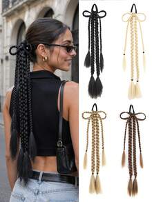 18inch Bow-Tie Braided Ponytail Elastic Hair Tie - A Cute And Elegant Hair Accessory Suitable For Ladies' Music Festivals, Parties, And Everyday Looks - Multicolor - View 1