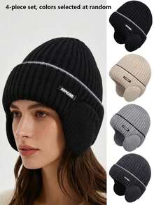 4/1pc Unisex Thermal Lined Knitted Hat, Thick Ribbed Knit Fabric For Warmth, Built-In Ear Flaps To Block Cold Wind, Minimalist Woven Strap And Fabric Label Design, Snug Fit To Head Circumference, Suitable For Cycling, Commuting, Skiing, Outdoor Activities, Versatile Winter Beanie - Multicolor - View 18