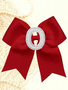 1pc Personalized A-Z Letter Bow Hair Clips For Little Girls, Red Ribbon Bow With Pearl Rhinestone Initial, Cute Daily Hairstyle Decorations - Red - View 14