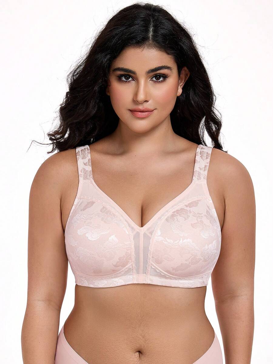 Wingslove Plus Size Shaping Bra, Wireless Wide Strap, Soft & Comfortable Jacquard Fabric, Full Coverage Unpadded, For Daily Wear