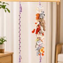 1pc Multi-Functional Hand- Doll Storage Lanyard Set With 20 Clips And 2 Hooks, Featuring Wooden Rings And Metal Clips, Plush Display Chain, Sturdy And Durable Space-Saving Closet Organizer Hanging Accessory, Christmas, Halloween - one-size - View 4