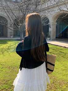 Y6Y 2026 New Korean Style Black Minimalist Sexy Cardigan, Ruffle Edge Versatile Loose Fit Sun Protection Long Sleeve Women Knit Sweater Top - Black - View 2