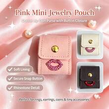 Tas Penyimpanan Perhiasan Mini dengan Dekorasi Bibir Berlian Imitasi, Organizer Cincin & Anting Portabel dengan Kancing Jepret, Kotak Perhiasan Kecil yang Dapat Dilipat, Kantong Aksesori Perjalanan yang Ringkas, Ringan untuk Penggunaan Sehari-hari & Perjalanan, Hadiah Istimewa untuk Kolektor Perhiasan - MultiWarna - View 4