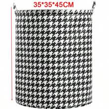 1pc Round Fabric Laundry Basket, Large Capacity Multi-Functional Storage Bin With Sturdy Handles, Classic Houndstooth Print, Suitable For Bedroom, Bathroom, Dorm, Dirty Clothes, Toys, Blankets Organizer, Home Storage Accessory - Multicolor - View 10