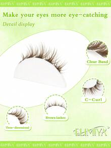 7 Pairs Brown Korean Style False Eyelashes, Segmented Fluffy Voluminous 3D Natural Invisible Transparent Band Manga Lashes - Brown - View 7