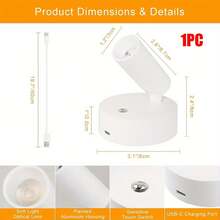 1pc/2pcs LED Wireless Rechargeable Wall Light, ABS Material, Touch Control Magnetic Spot Light, 360° Rotating Night Light, Suitable For Bedroom, Home Decor, Bedside Reading Light, Student Reading, Hallway Entrance, 3-Color Dimmable, Stepless Brightness Adjustment, USB Charging, Gift For Friends, Birthday Gift, LED Desk Lamp, Wedding, Party Decoration, Holiday Gift, Christmas Gift - Rechargeable Wall Light - View 14