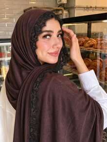 1pc New Silk Cotton Lace Scarf, Women's Muslim Hijab, Daily Soft Breathable Long Scarf, Elegant Headscarf, Versatile Elastic Shawl - Multicolor - View 26