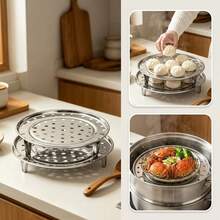 1pc High Feet Stainless Steel Steamer Rack With Detachable Three-Legged Separator Plate, Multifunctional Kitchen Steaming Dishes - Silver - View 10